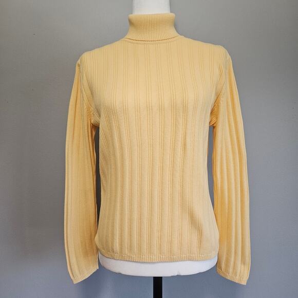 Vtg Talbots Petites Sweater Size Medium Butter Yellow Turtleneck Ribbed Knit Y2K - Picture 1 of 5